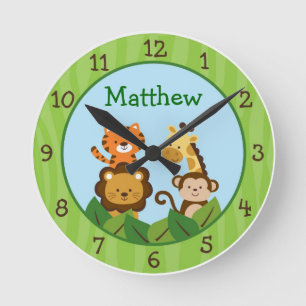 Safari Jungle Animal Kinderzimmer Wall Clock Runde Wanduhr