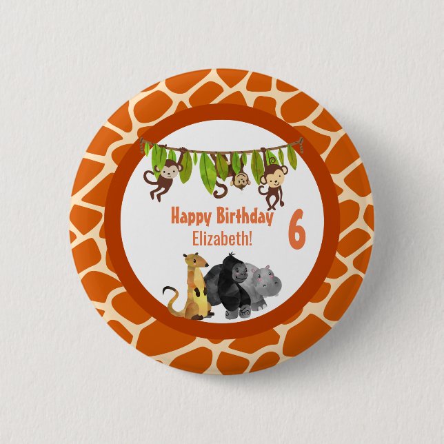 Safari Jungle Animal Theme Geburtstag Button (Vorderseite)