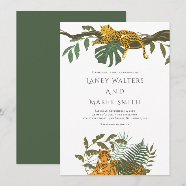Safari Jungle Animal Wedding Einladung (Vorne/Hinten)