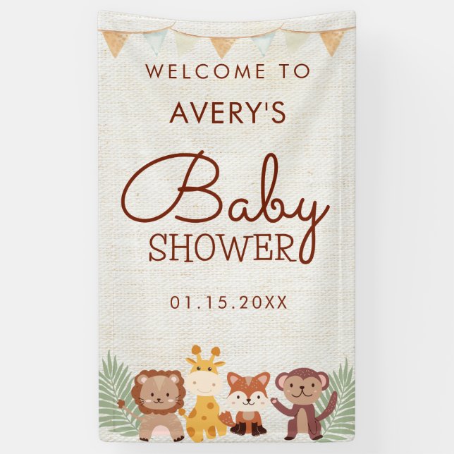 Safari Jungle Animals Baby Dusche Begrüßungszeiche Banner (Vertikal)