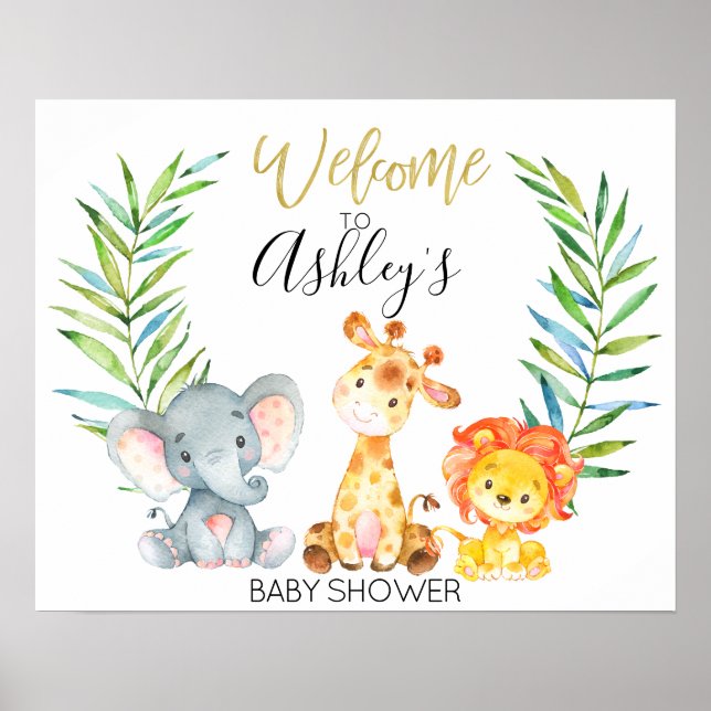 Safari Jungle Animals Baby Dusche Begrüßungszeiche Poster (Vorne)