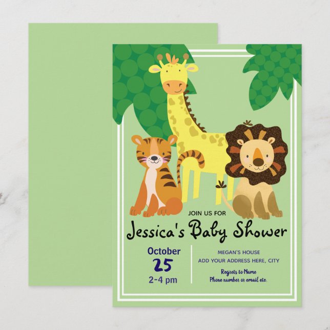 Safari Jungle Animals Baby Dusche Einladung (Vorne/Hinten)
