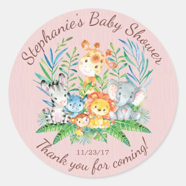 Safari Jungle Animals Baby Dusche Gefallen Sticker (Vorderseite)