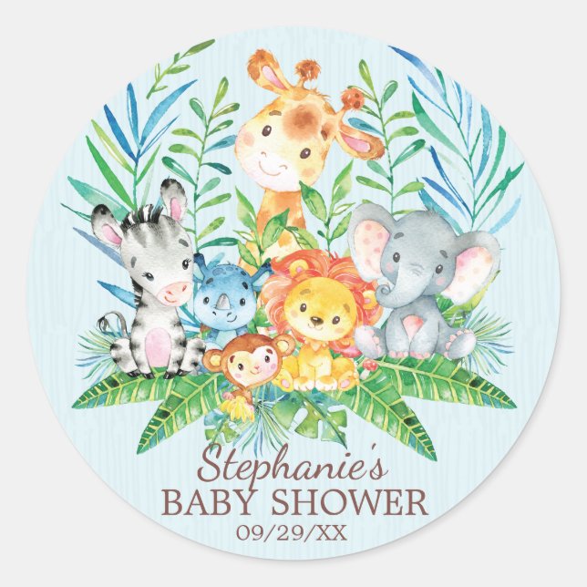 Safari Jungle Animals Baby Dusche Gefallen Sticker (Vorderseite)