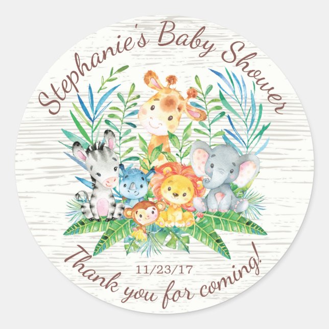 Safari Jungle Animals Baby Dusche Gefallen Sticker (Vorderseite)