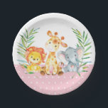 Safari Jungle Animals Baby Dusche rosa Papierplatt Pappteller<br><div class="desc">Safari Jungle Animals Baby Dusche rosa Papierplatte</div>