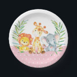 Safari Jungle Animals Baby Dusche rosa Papierplatt Pappteller<br><div class="desc">Safari Jungle Animals Baby Dusche rosa Papierplatte</div>
