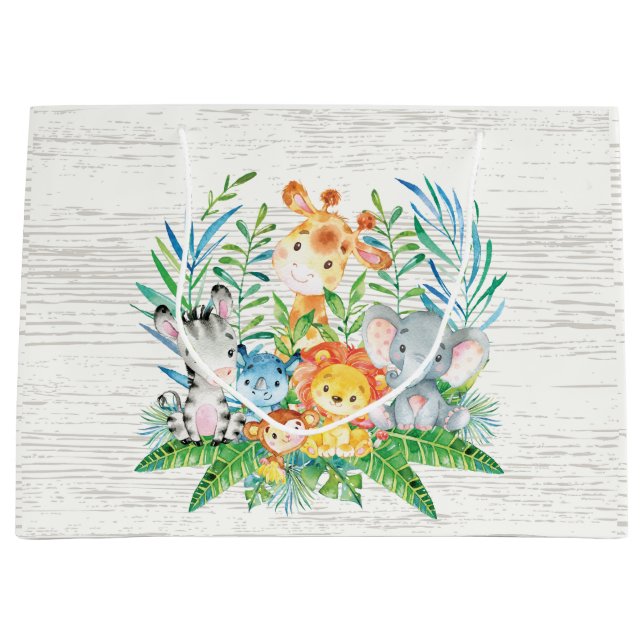 Safari Jungle Animals Baby Showbeutel Große Geschenktüte (Vorderseite)