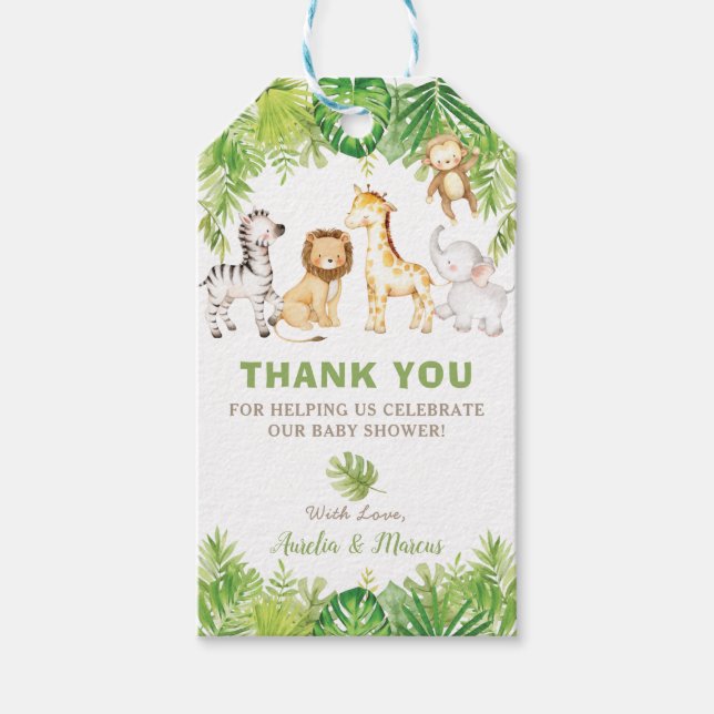 Safari Jungle Animals Baby Shower Boy Green Forest Geschenkanhänger (Vorderseite)