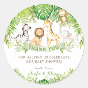Safari Jungle Animals Baby Shower Boy Green Forest Runder Aufkleber