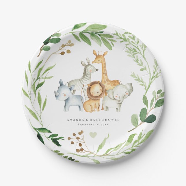 Safari Jungle Animals Baby Shower Paper Plates Pappteller (Vorderseite)