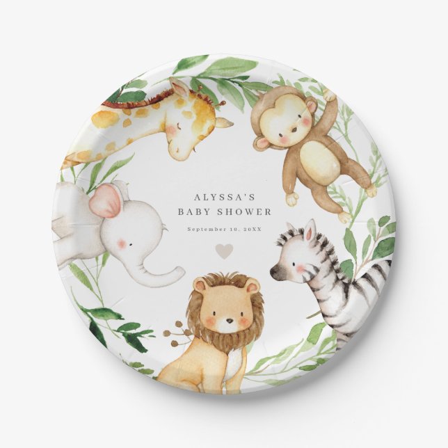 Safari Jungle Animals Baby Shower Paper Plates Pappteller (Vorderseite)