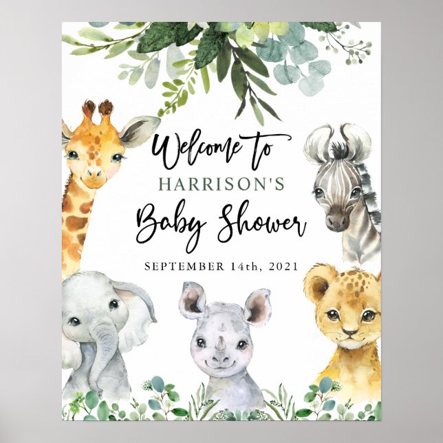  Safari Jungle Animals Baby Shower Welcome Sign Poster (Vorne)