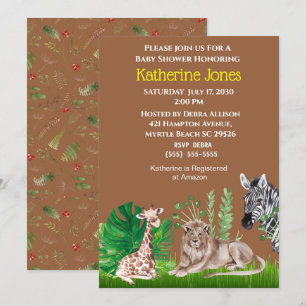 Safari Jungle Animals Boy Baby Shower Einladung