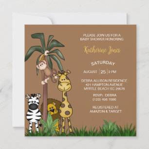 Safari Jungle Animals Boy Baby Shower Einladung