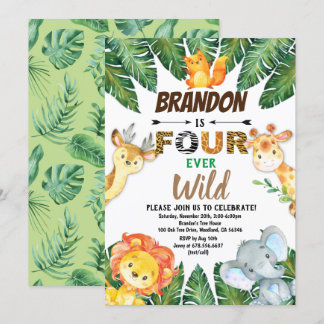 Safari Jungle Animals Four Ever Wild 4. Geburtstag Einladung