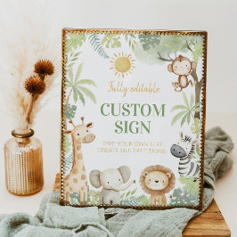 Safari Jungle Animals Geburtstagsparty Tafelsignat Poster