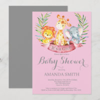 Safari Jungle Animals Girl Babydusche Einladung