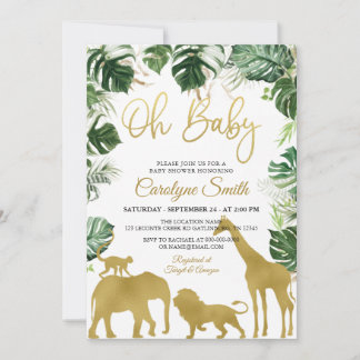 Safari Jungle Animals Gold Baby Dusche Einladung