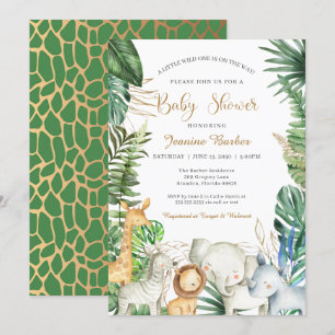 Safari Jungle Animals - Green Gold Baby Dusche Einladung