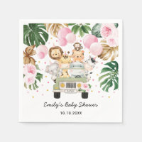 Safari Jungle Animals Grüne Pink Balloons Baby
