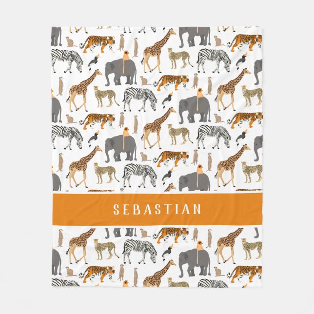 Safari Jungle Animals Ihren Namen hinzufügen Fleecedecke (Vorderseite)