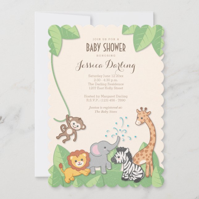 Safari Jungle Animals Moderne Babydusche Einladung (Vorderseite)