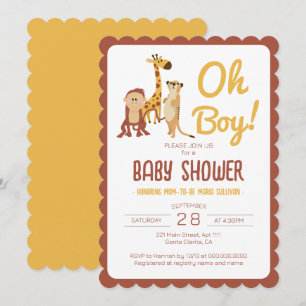 Safari Jungle Animals Oh Boy Baby Dusche Einladung