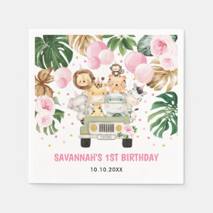 Safari Jungle Animals Pink Floral Girl Geburtstag Serviette