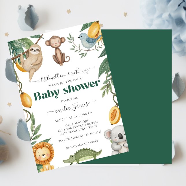 Safari Jungle Animals Wild Ein Junge Babydusche Einladung (Von Creator hochgeladen)
