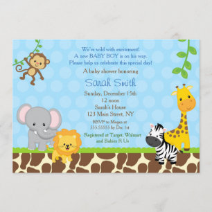 Safari Jungle Animaux Bébé Shower Invitations Garç