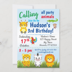 Safari Jungle animaux invitation anniversaire