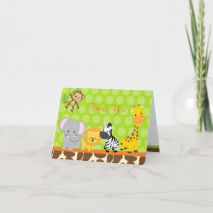 Safari Jungle Animaux pliés Merci Cartes de notes