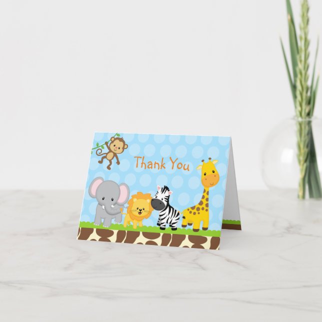 Safari Jungle Animaux pliés Merci Cartes de notes (Devant)