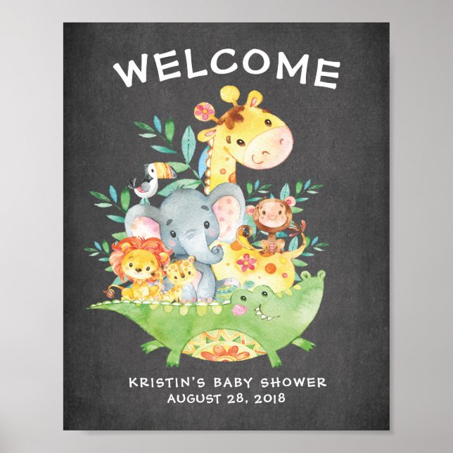 Safari Jungle Animaux Welcome Poster Baby shower (Devant)