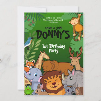 Safari Jungle Anniversaire Invitation Cute Animaux