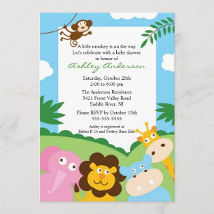 Safari Jungle Baby Animails Kinderdusche Einladung