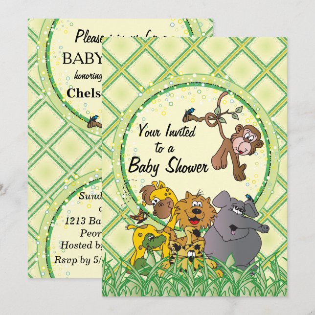 Safari Jungle Baby Animals Einladung (Vorne/Hinten)