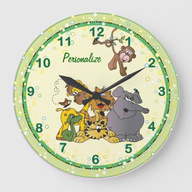 Safari Jungle Baby Animals Große Wanduhr (Vorderseite)