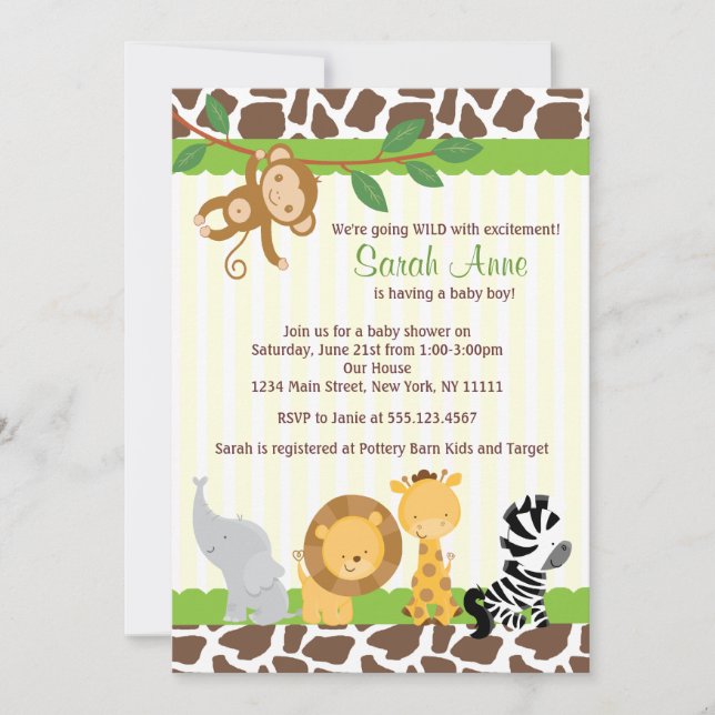 Safari Jungle Baby Boy Shower Invitation (Devant)