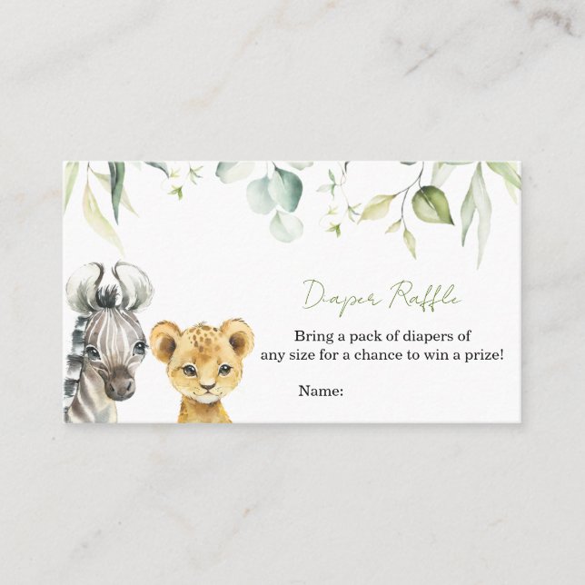 Safari Jungle Baby Duschdusche Windeln Raffle Visitenkarte (Vorderseite)