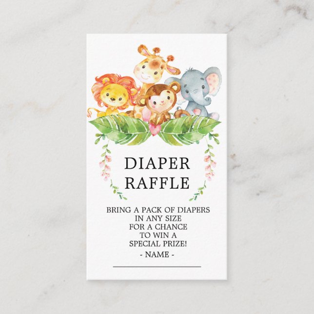 Safari Jungle Baby Showdusche Windeln Raffle Ticke Begleitkarte (Vorderseite)