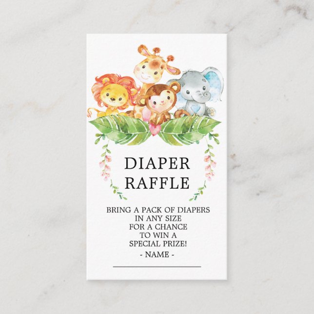 Safari Jungle Baby Showdusche Windeln Raffle Ticke Begleitkarte (Vorderseite)