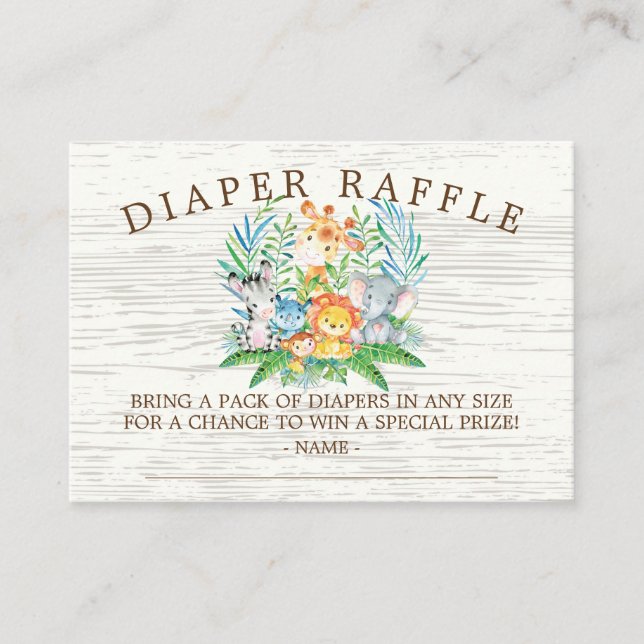 Safari Jungle Baby Showdusche Windeln Raffle Ticke Begleitkarte (Vorderseite)