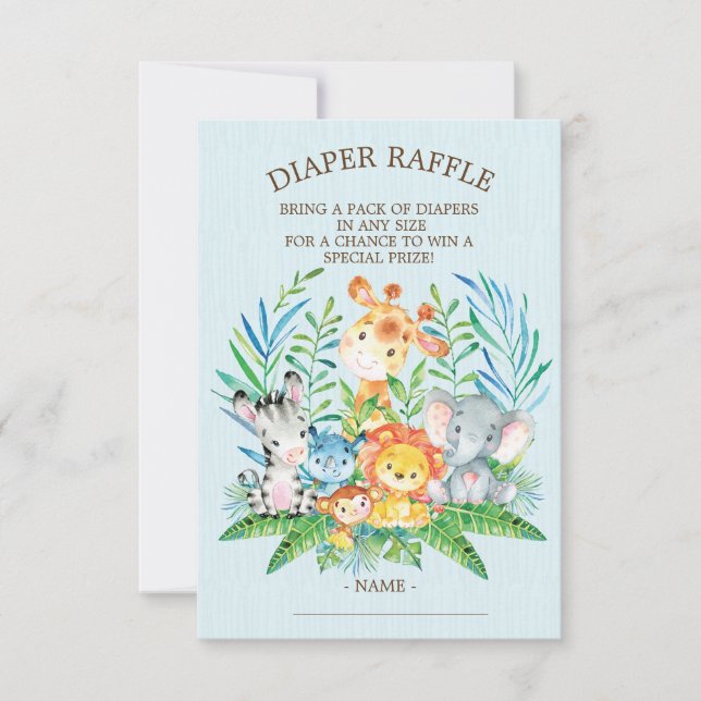 Safari Jungle Baby Showdusche Windeln Raffle Ticke Einladung (Vorderseite)