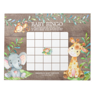 Safari Jungle Baby shower Bingo Jeu Bloc-notes
