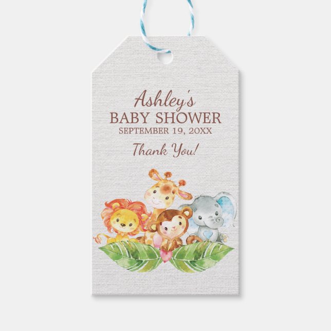 Safari Jungle Boys Baby Dusche Gefallen Geschenkta Geschenkanhänger (Vorderseite)