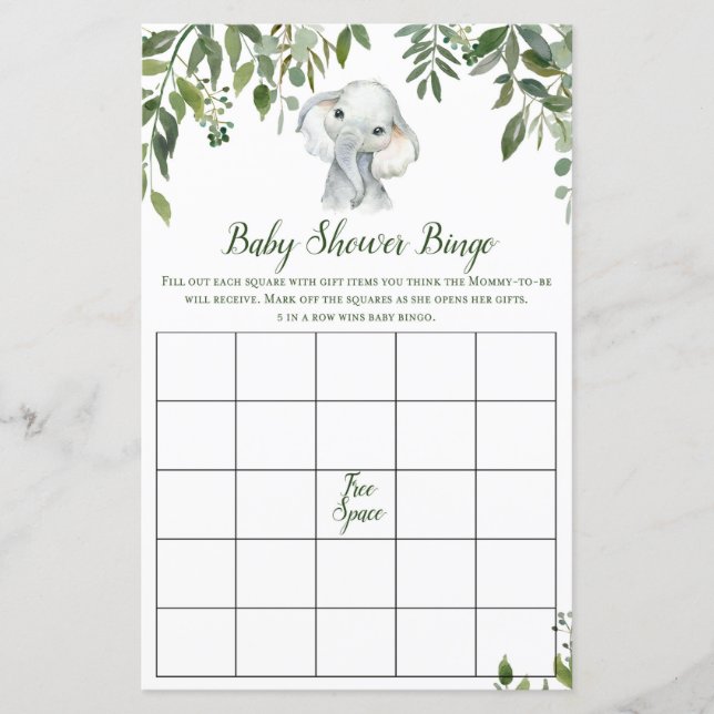 Safari Jungle Elephant Baby Shower Game PRINTED (Vorderseite)