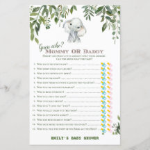 Safari Jungle Elephant Baby Shower Game PRINTED
