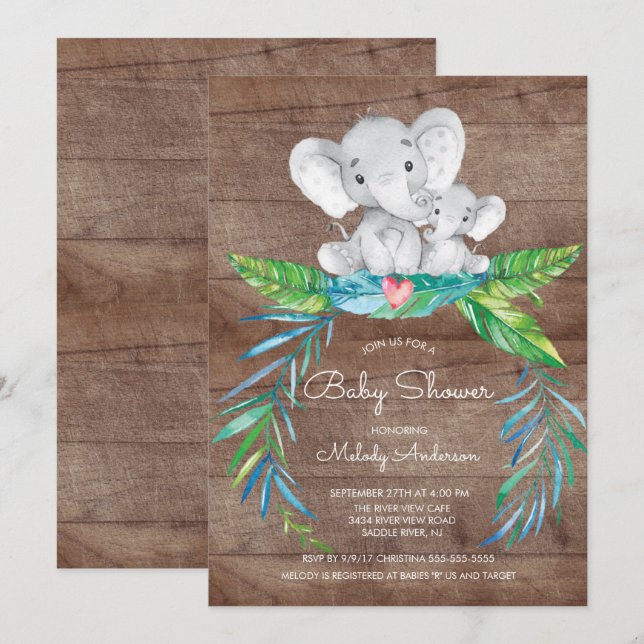 Safari Jungle Elephant Boys Baby shower Invitation (Devant / Derrière)